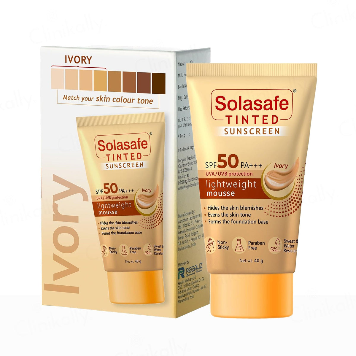 Solasafe Tinted Lightweight Mousse Sunscreen SPF 50 PA+++ (Ivory)