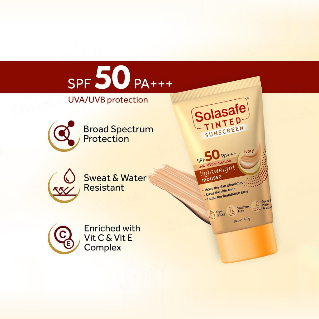 Solasafe Tinted Lightweight Mousse Sunscreen SPF 50 PA+++ (Ivory)