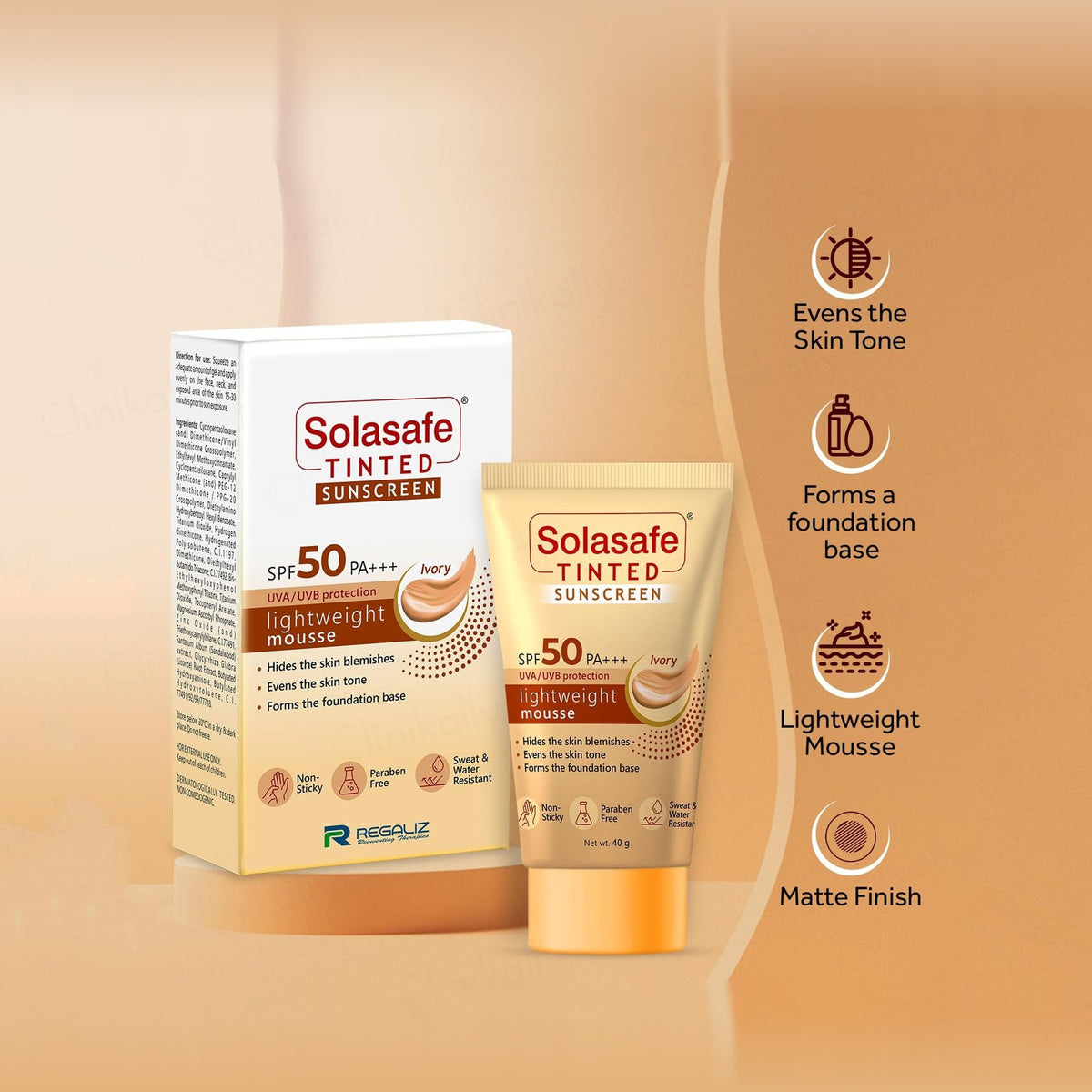 Solasafe Tinted Lightweight Mousse Sunscreen SPF 50 PA+++ (Ivory)